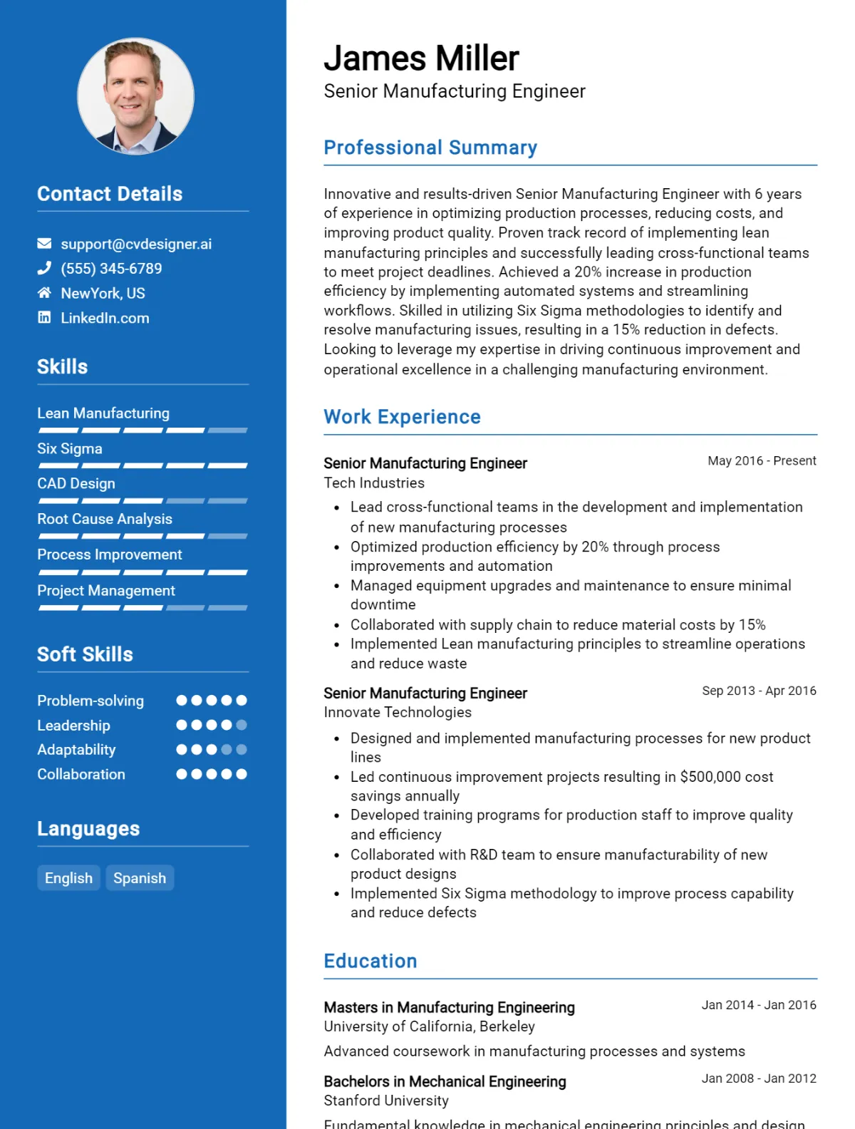 Senior Manufacturing Engineer CV Example