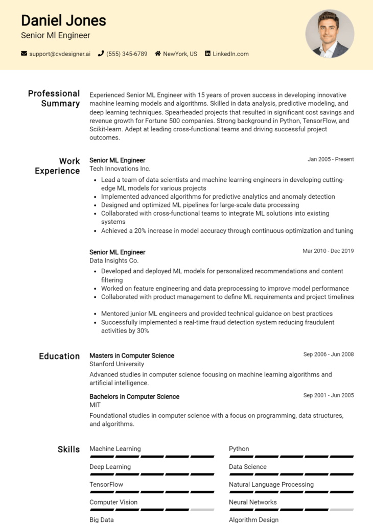 Senior Ml Engineer Resume Example