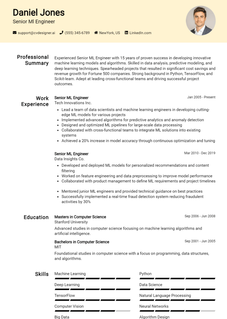 12 Senior ML Engineer CV Examples for 2025: Free Downloadable Templates