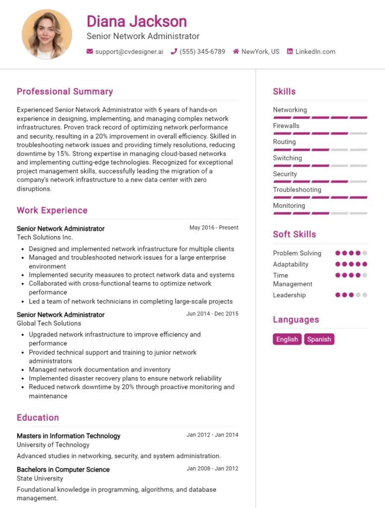 Senior Network Administrator CV Example