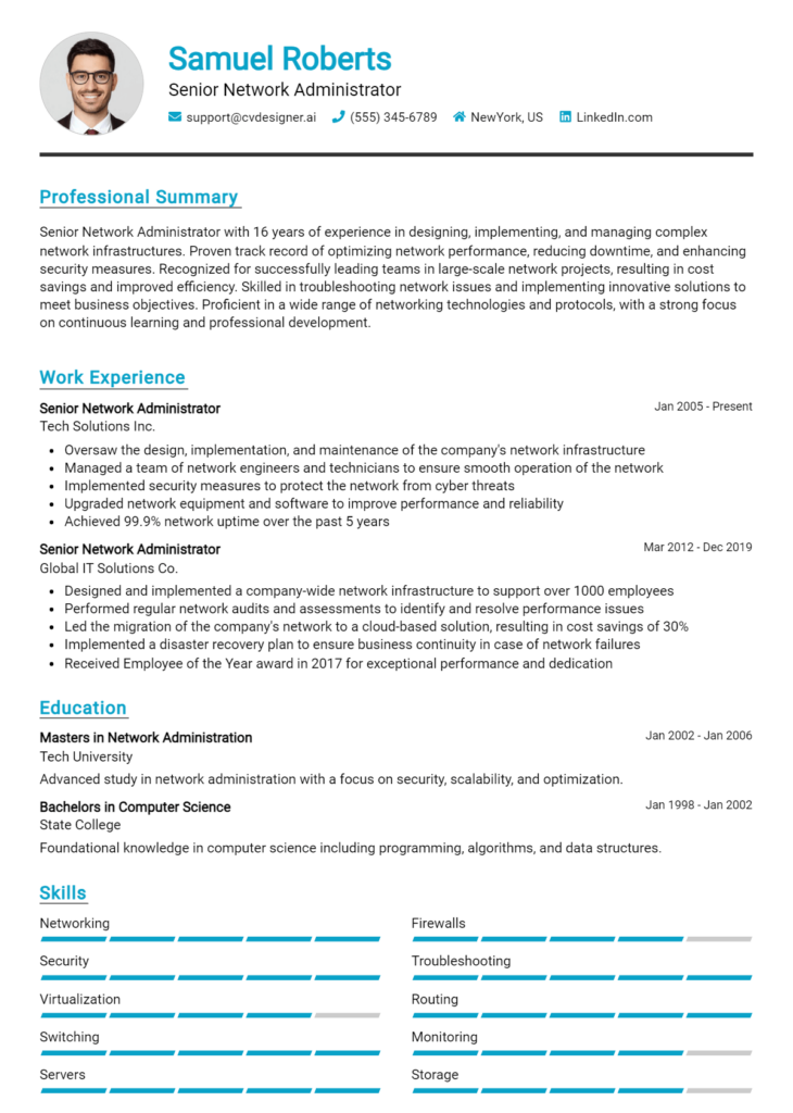 18 Senior Network Engineer Resume Examples And Templates for 2024 ...