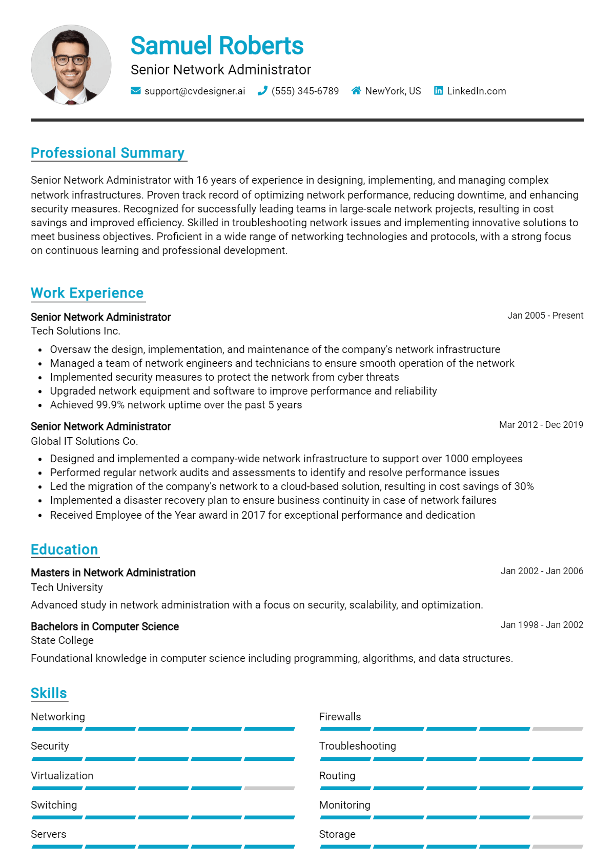 Senior Network Administrator Resume Example