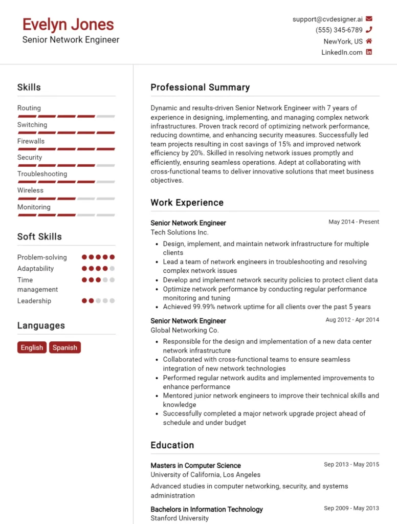 Senior Network Engineer CV Example