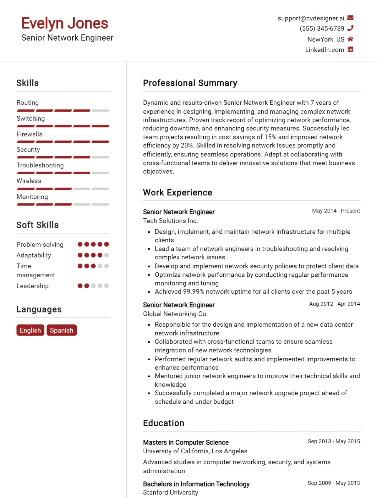 Senior Network Engineer CV Example