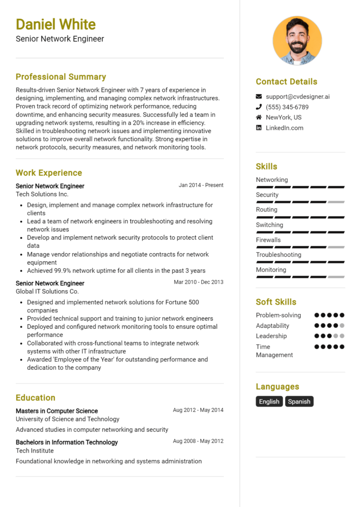Senior Network Engineer Resume Example