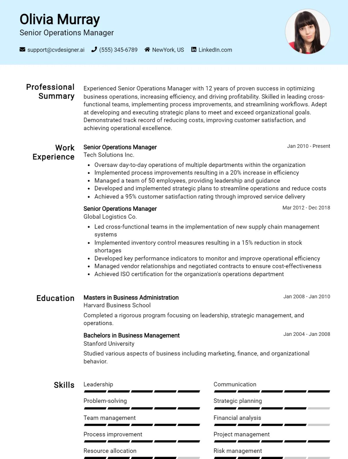 Senior Operations Manager CV Example