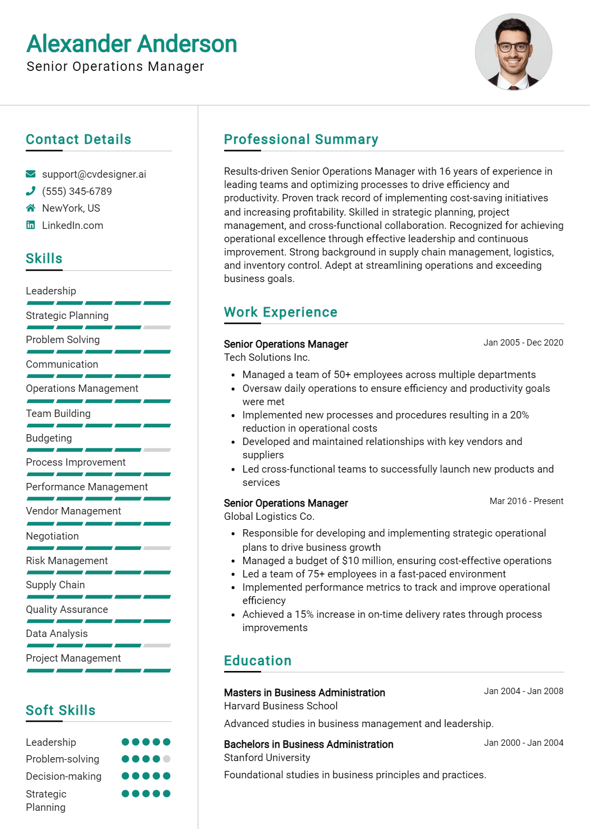 Senior Operations Manager Resume Example