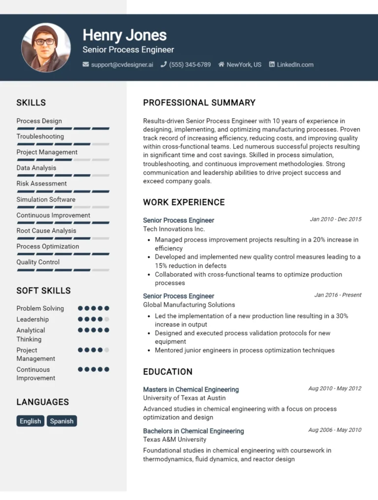Senior Process Engineer CV Example For 2025: Top Tips & Samples