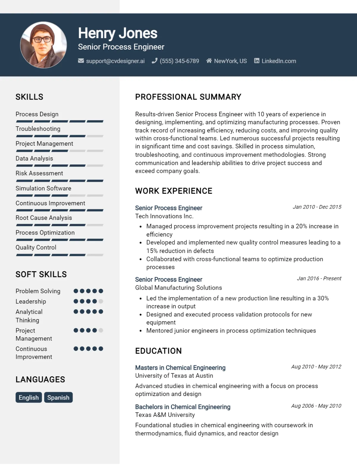 Senior Process Engineer CV Example