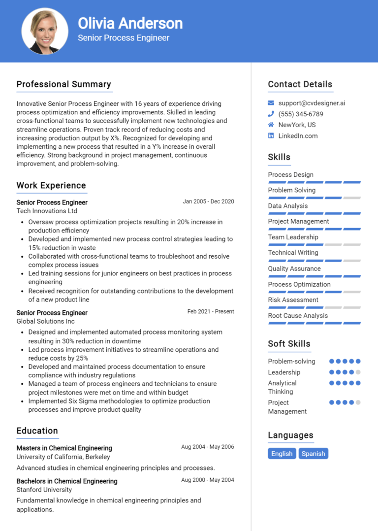 Senior Process Engineer Resume Example for 2025: Ultimate Guide