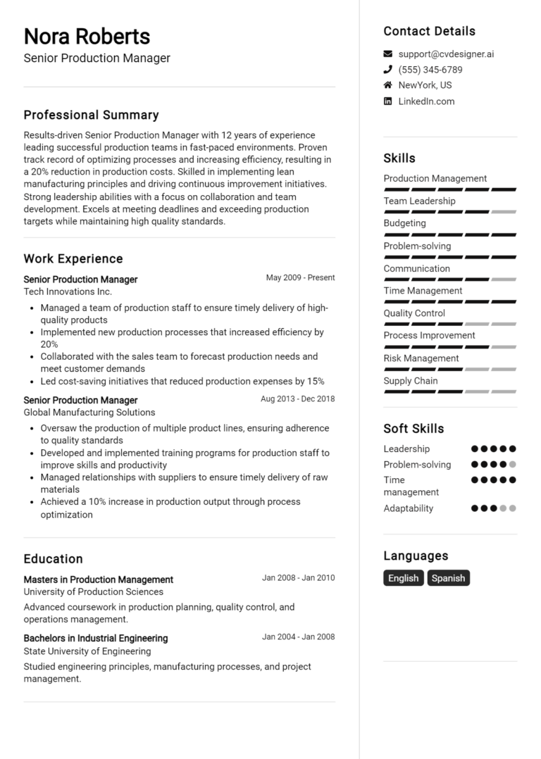 14 Senior Production Manager CV Examples And Templates for 2025