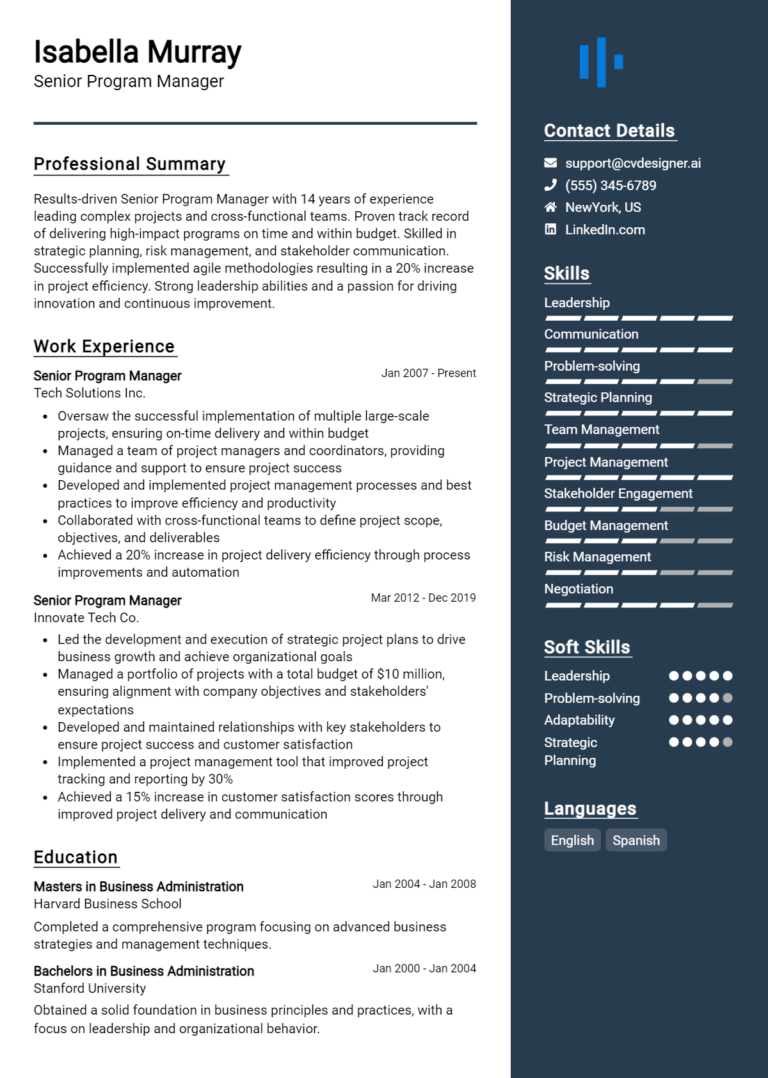 12 Senior Program Manager Resume Example for 2025: Best Tips