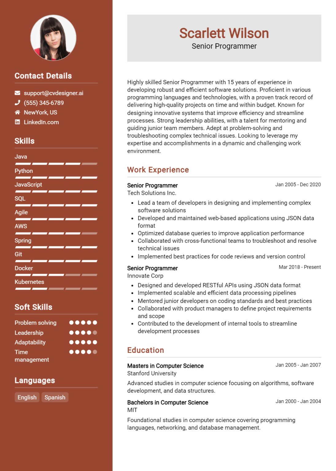 Senior Programmer Resume Example for 2024: Free Samples - CVDesigner.ai