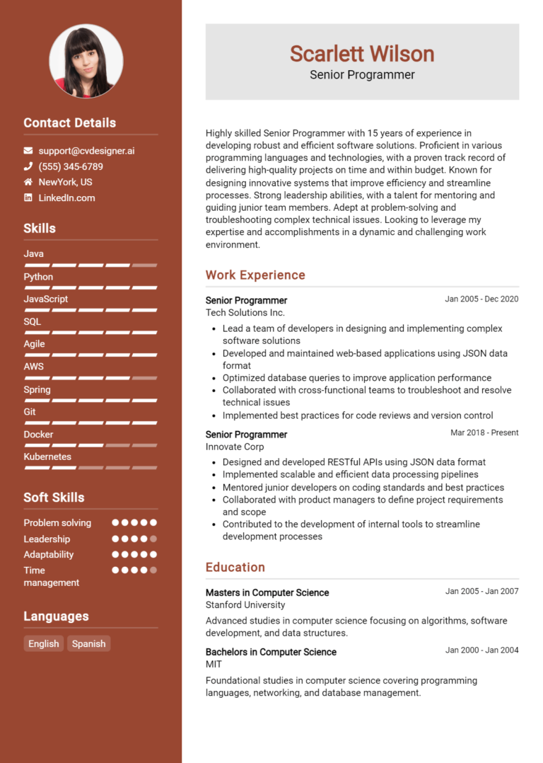 15 Senior Programmer Resume Examples And Templates for 2025