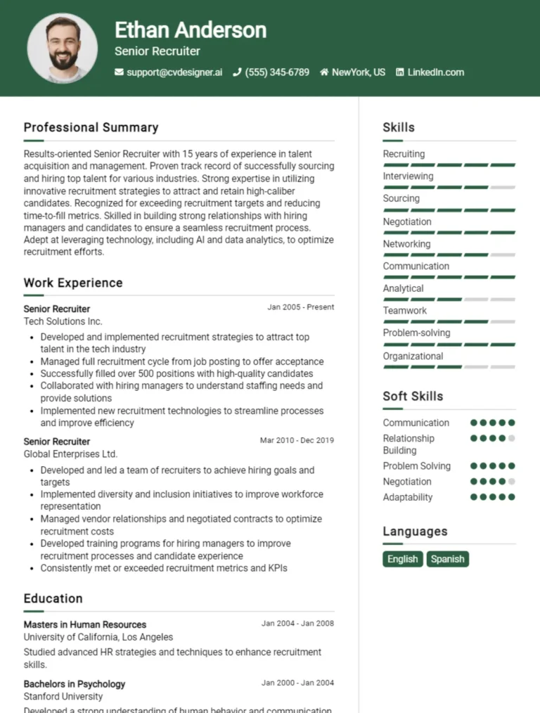Senior Recruiter CV Example For 2025: Tips to Stand Out