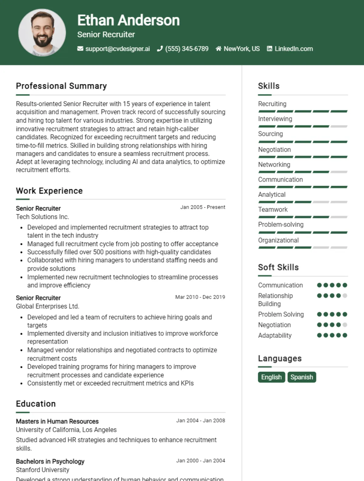 Senior Recruiter CV Example