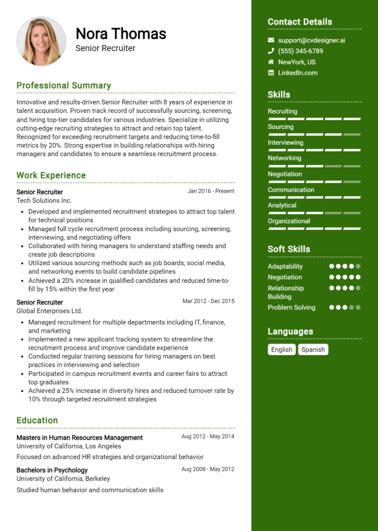Senior Recruiter Resume Example for 2025: Effective Tips