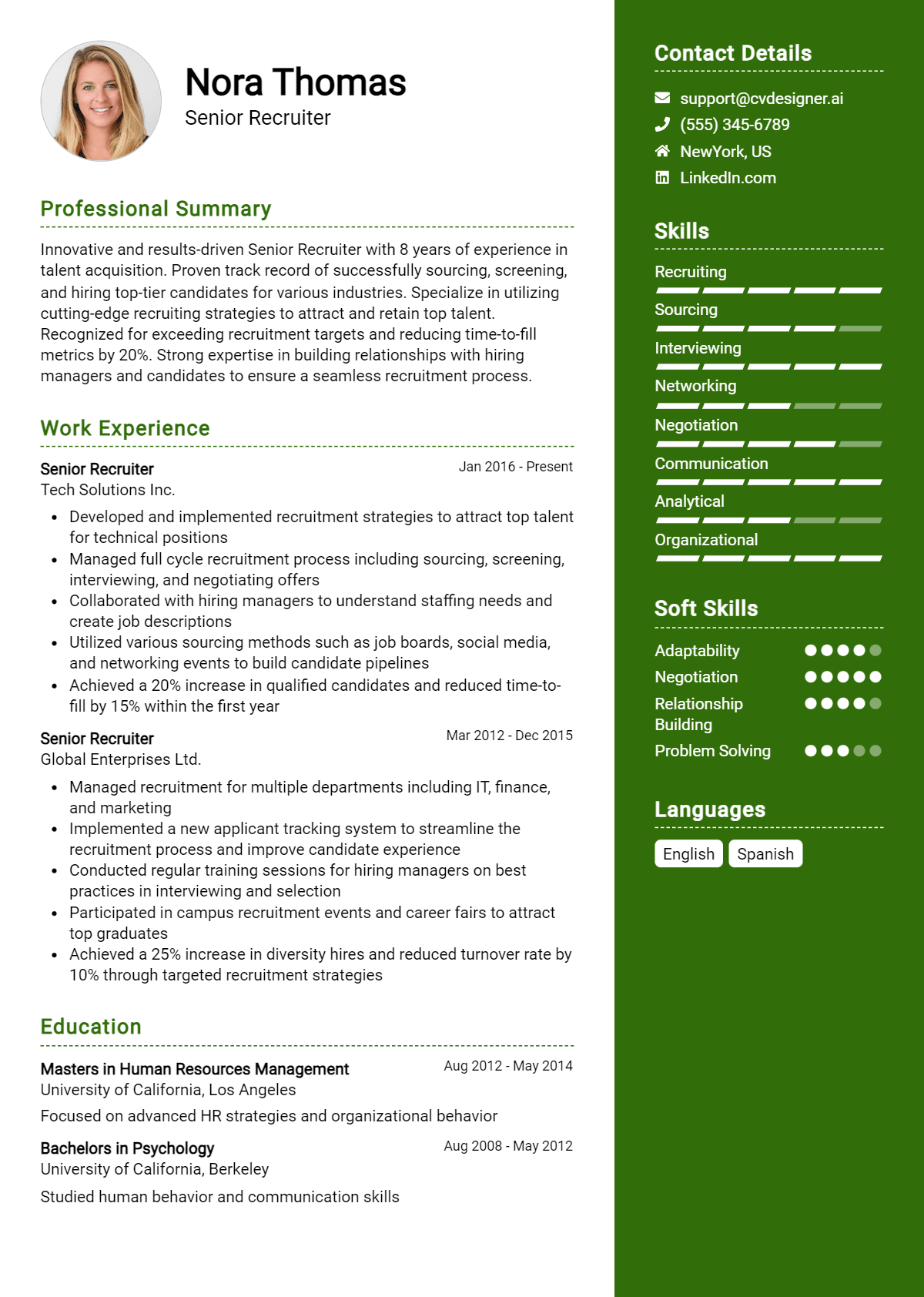 Senior Recruiter Resume Example