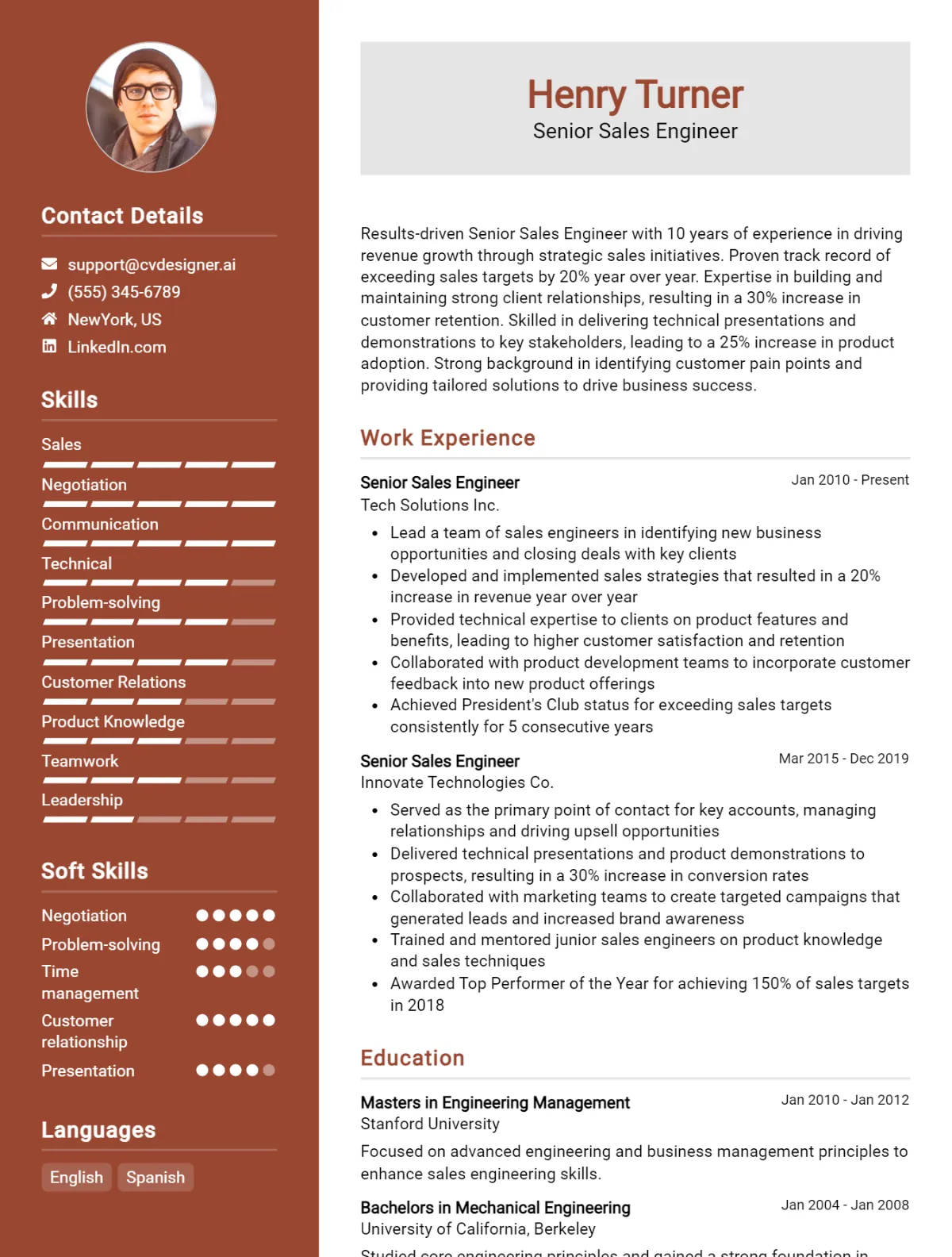 Senior Sales Engineer CV Example