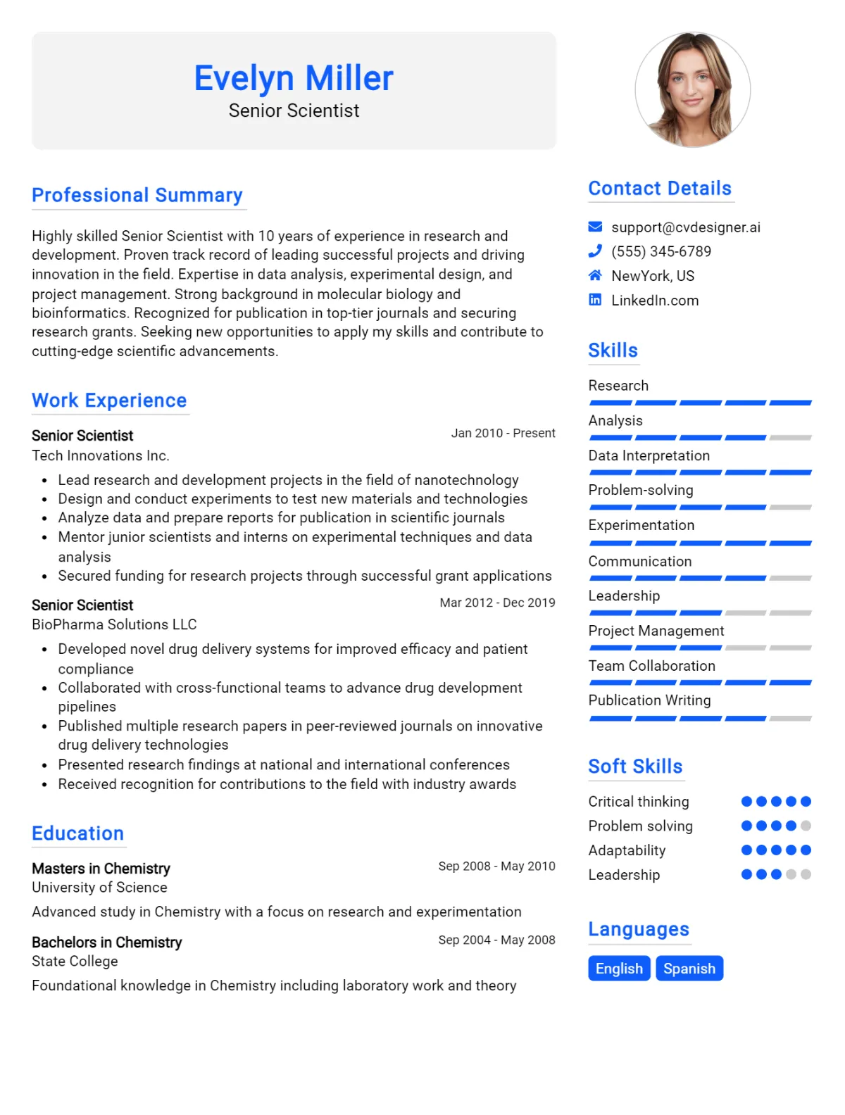Senior Scientist CV Example