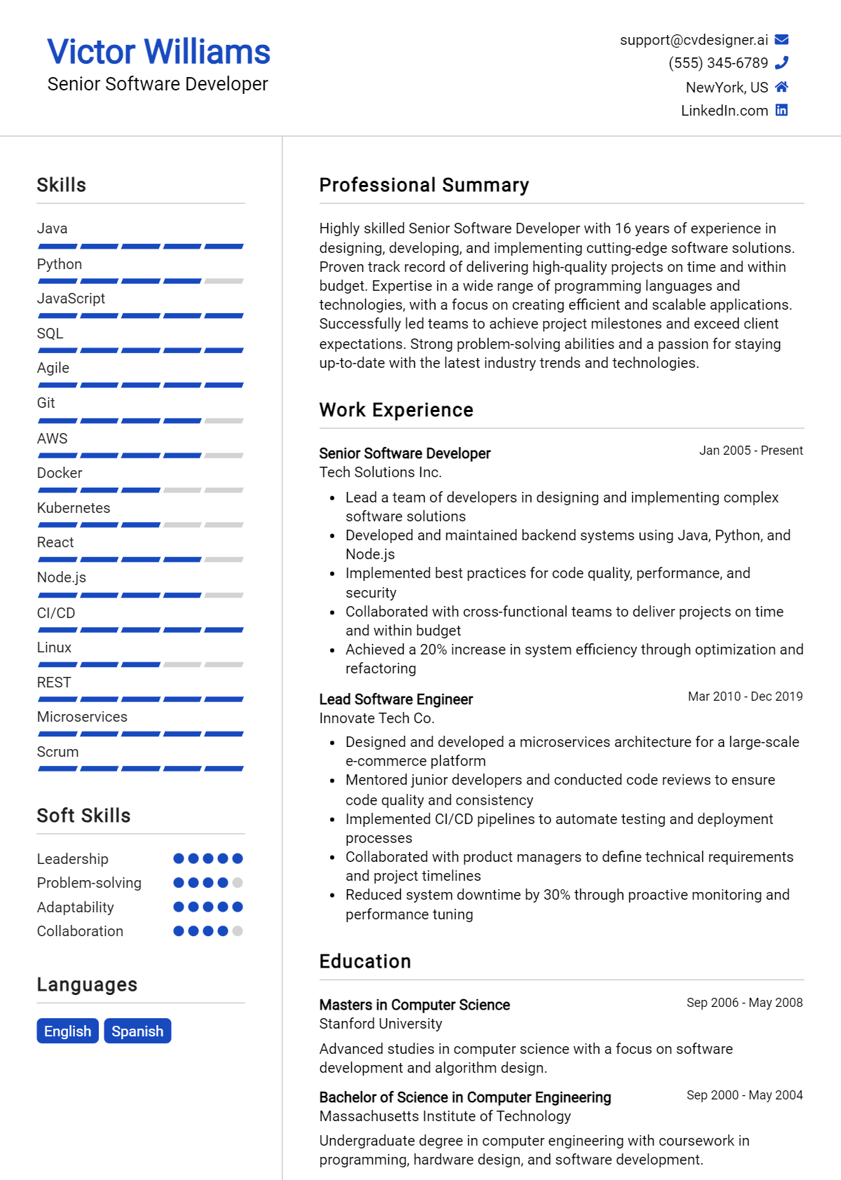 Senior Software Developer Resume Example