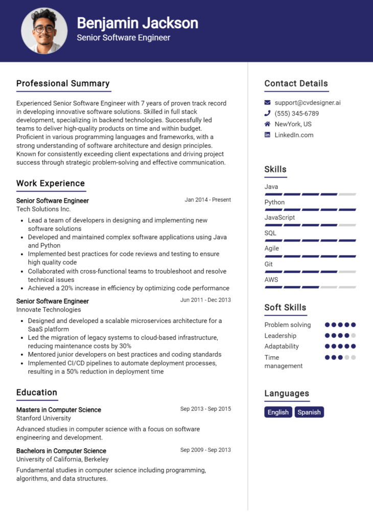 Senior Software Engineer Resume Example