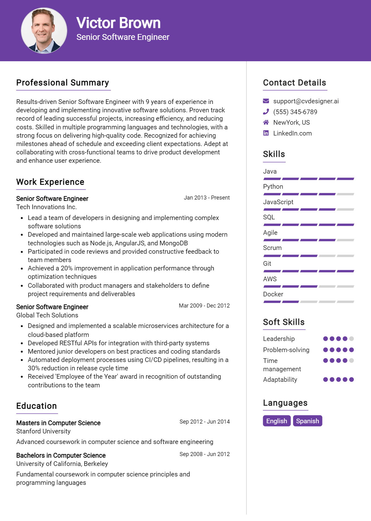 Senior Software Engineer Resume Example