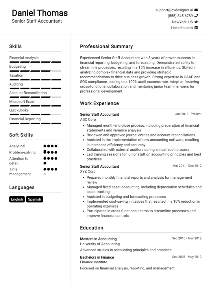 Senior Staff Accountant Resume Example