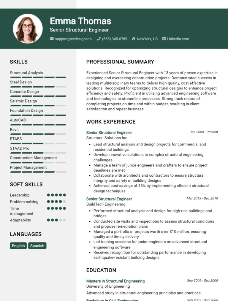 Senior Structural Engineer CV Example For 2025: How to Craft a Winning CV