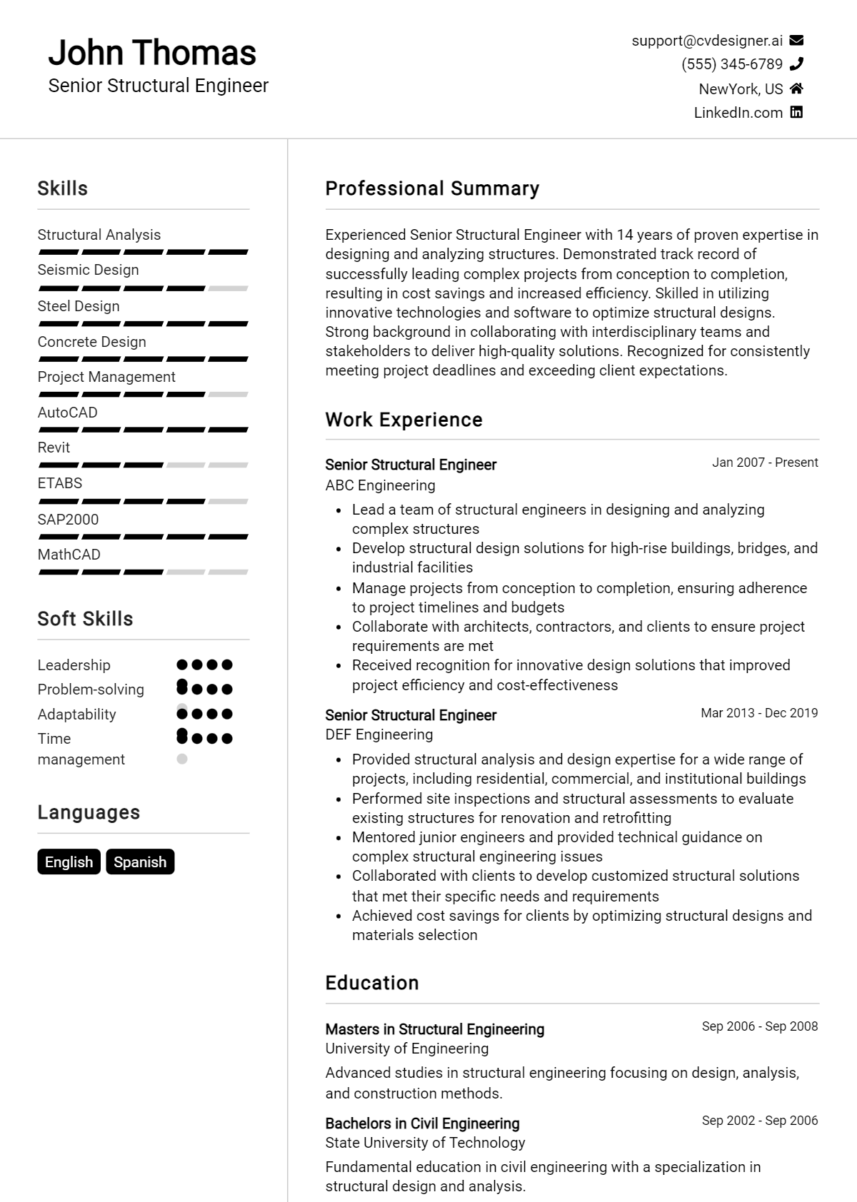Senior Structural Engineer Resume Example