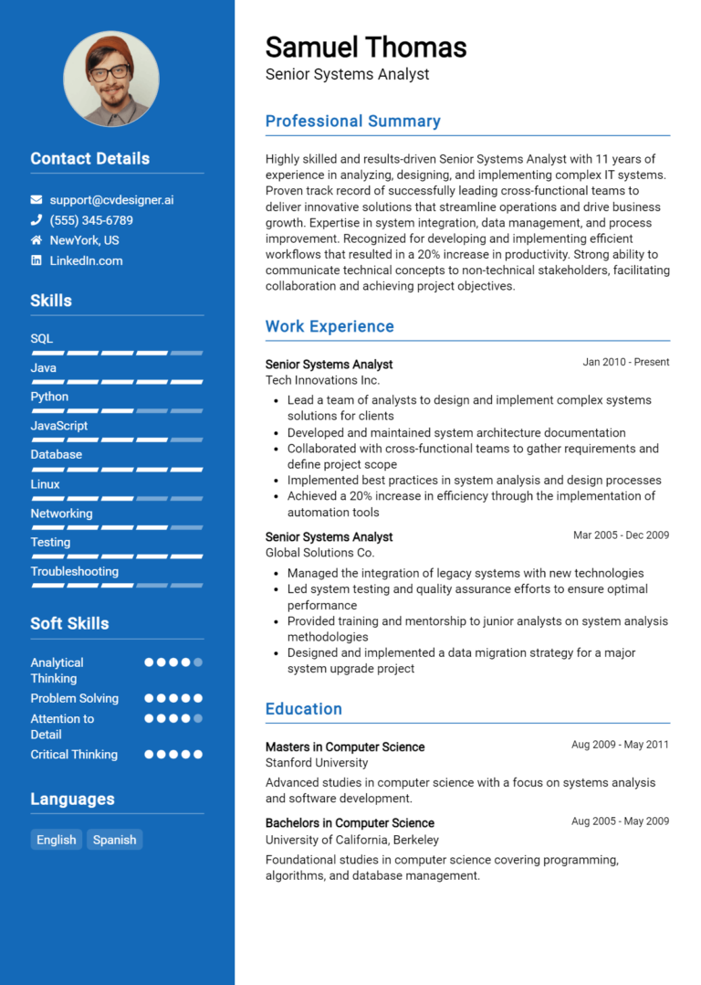 26 Senior Systems Analyst Resume Examples And Templates for 2025