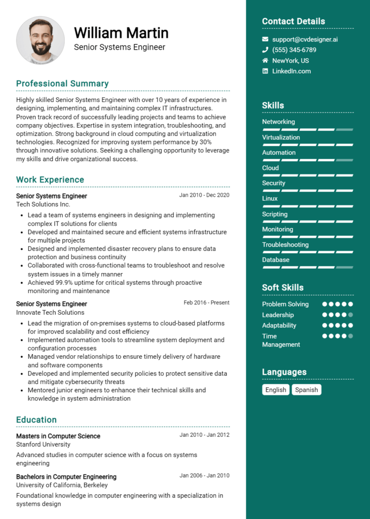 Senior Systems Engineer Resume Example
