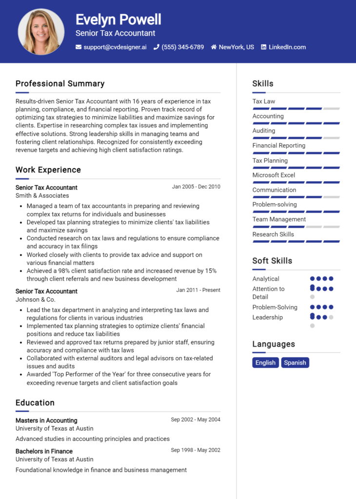 14 Tax Accountant Resume Examples And Templates for 2024 - CVDesigner.ai