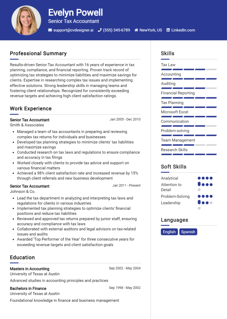 13 Senior Tax Accountant Resume Examples And Templates for 2025