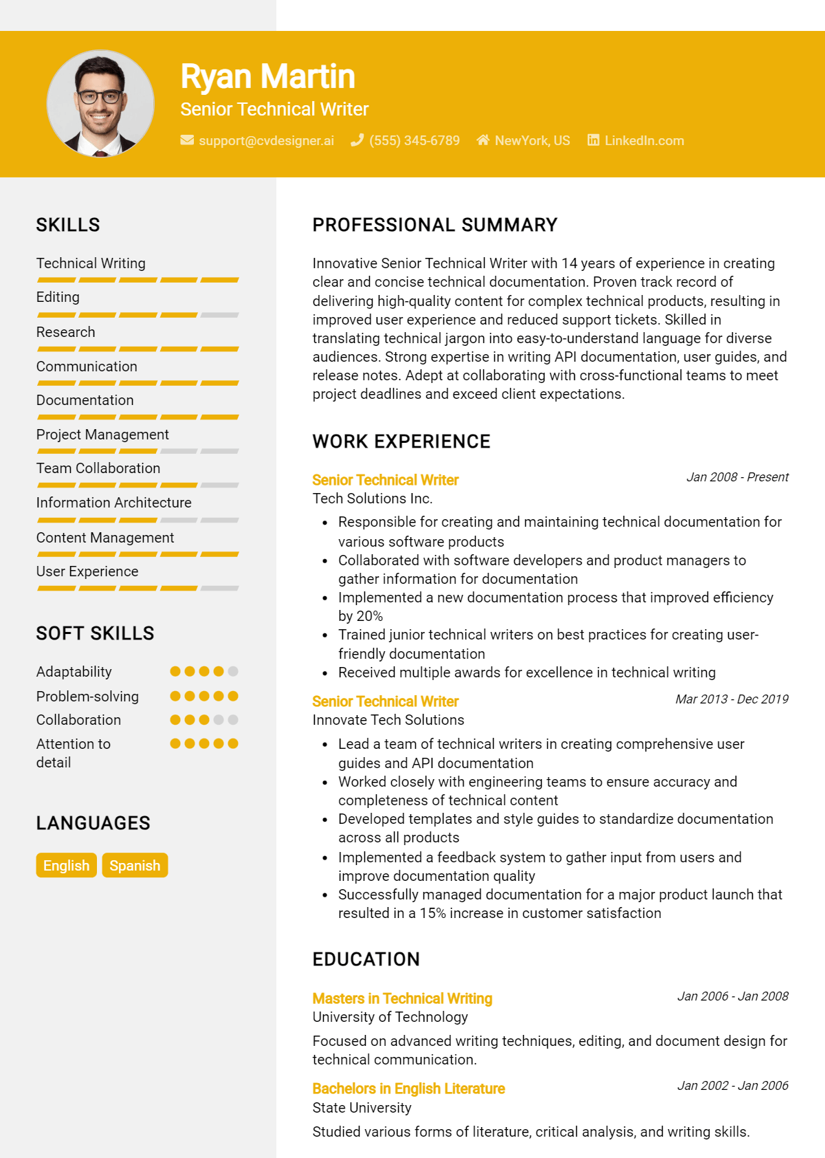 Senior Technical Writer Resume Example