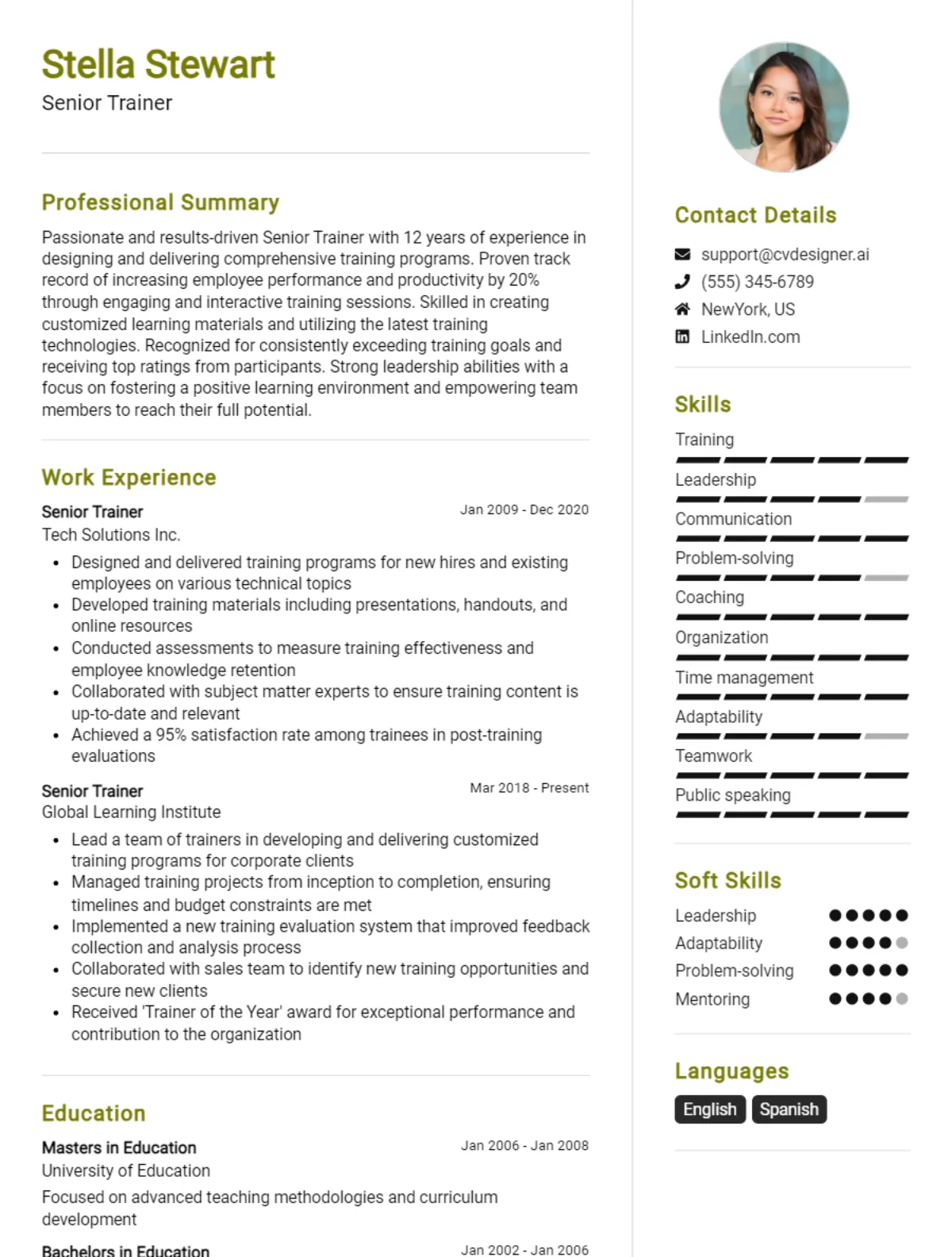 Senior Trainer CV Example