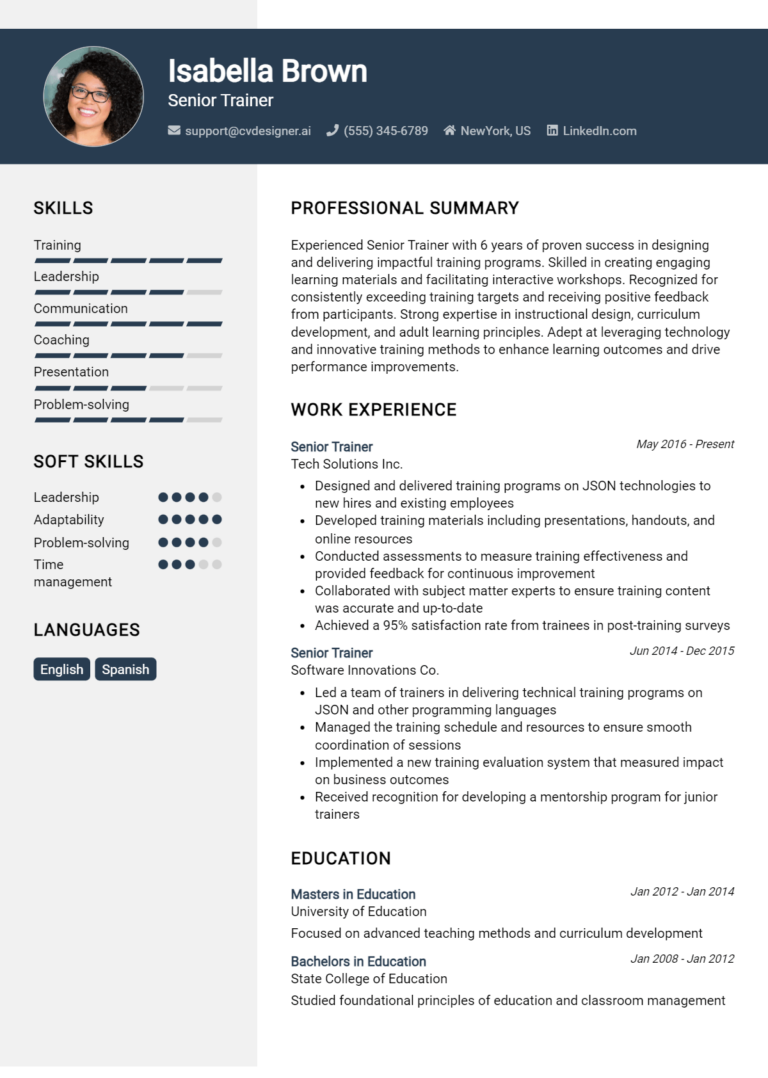 Senior Trainer Resume Example for 2025: Top Templates