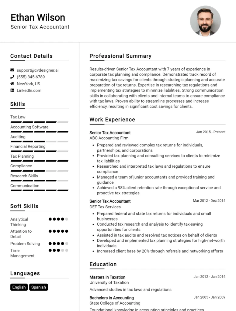 Senior Tax Accountant CV Example