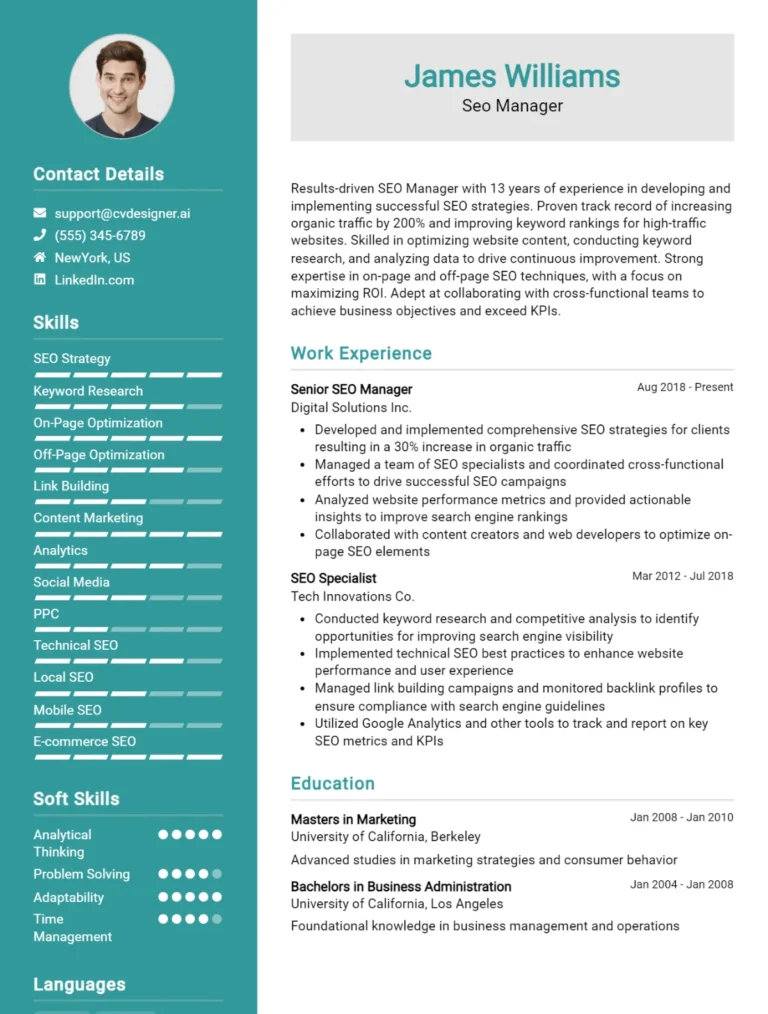 Seo Manager CV Example For 2025: Samples & Best Practices
