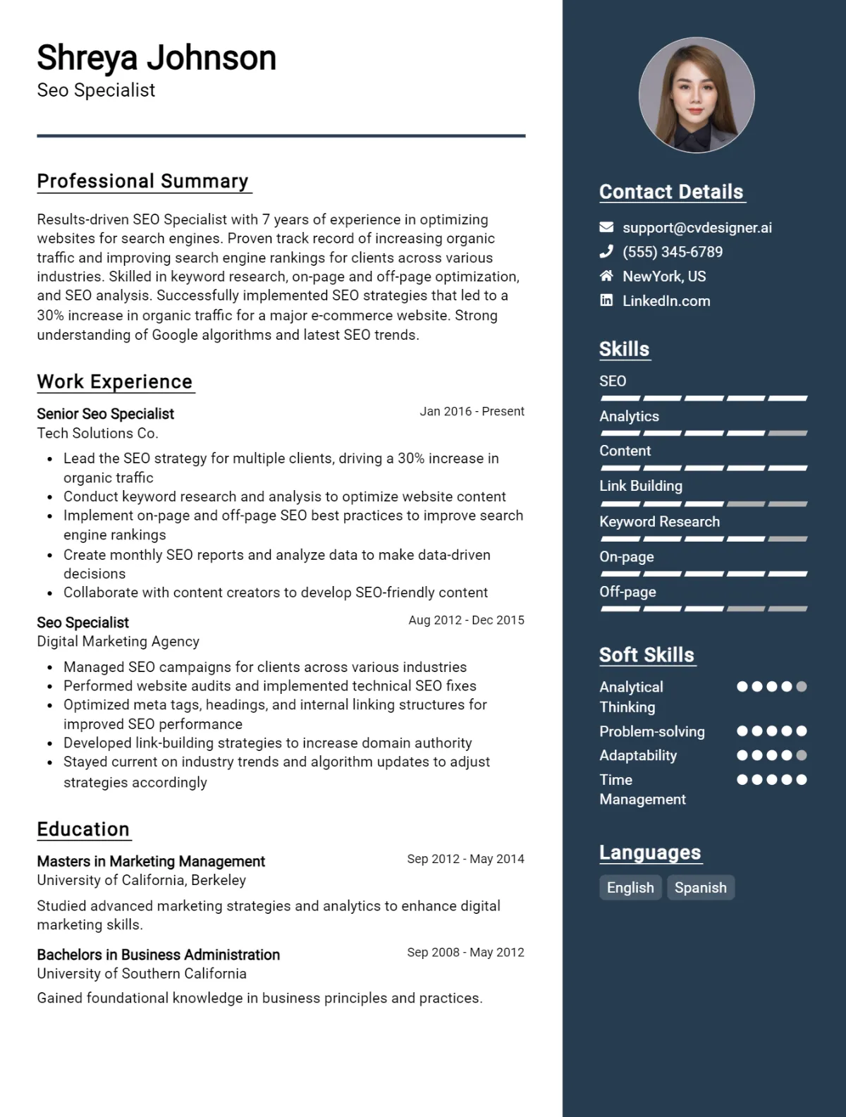 Seo Specialist CV Example