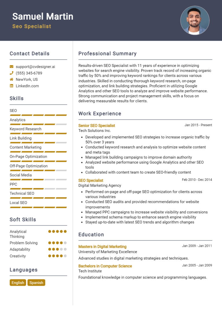 SEO Specialist Resume Example for 2025: Downloadable Templates