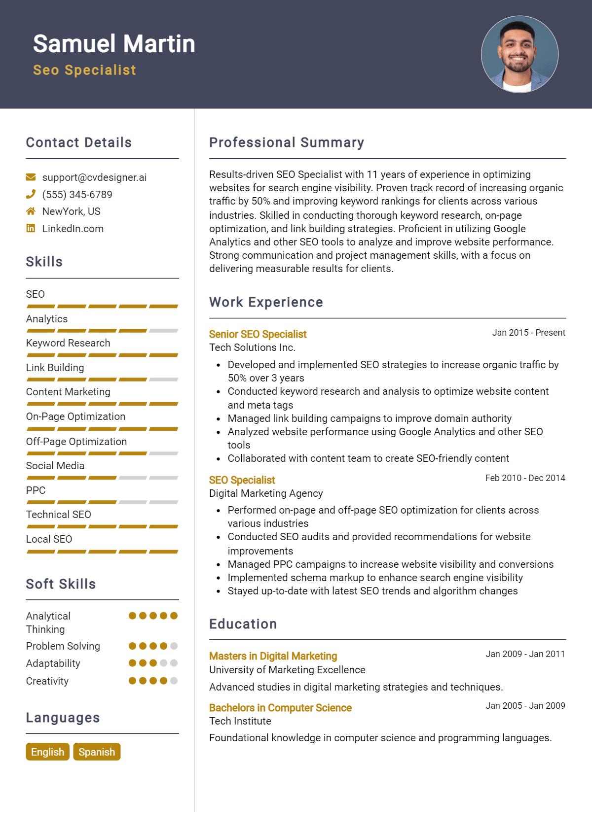 Seo Specialist Resume Example