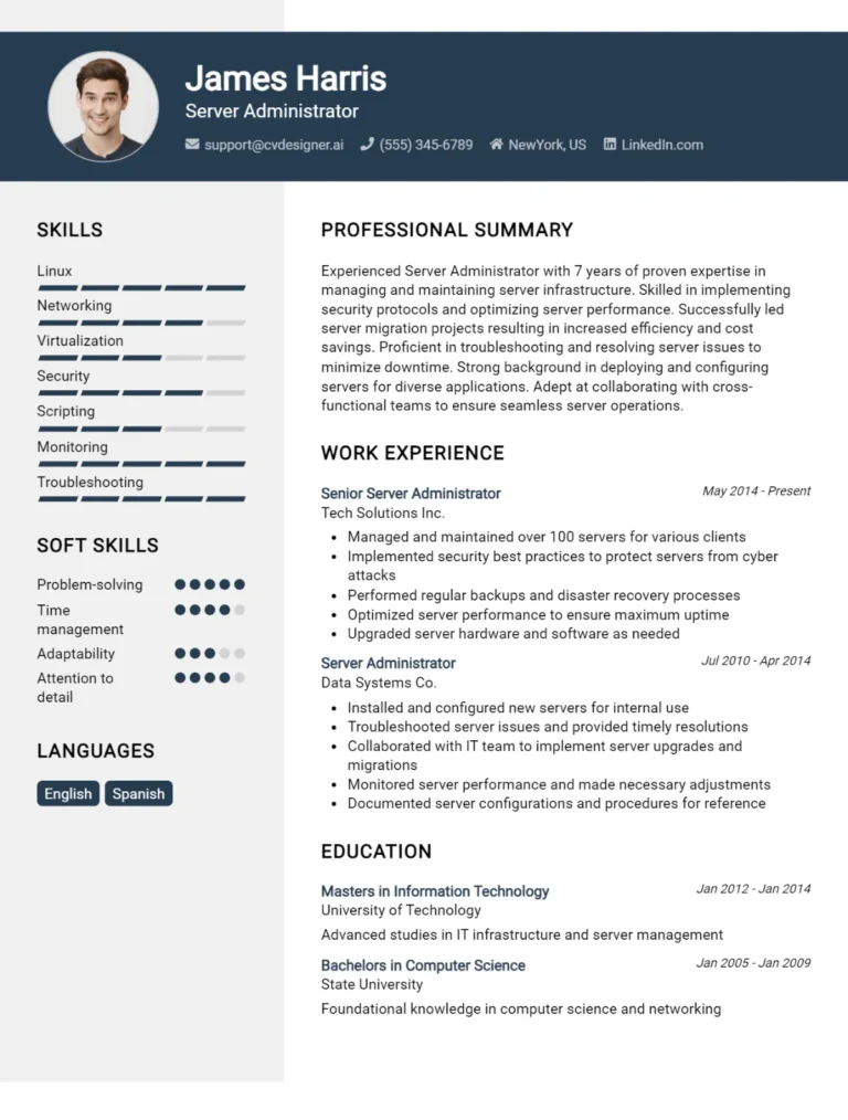 Server Administrator CV Example For 2025: Best Tips & Templates