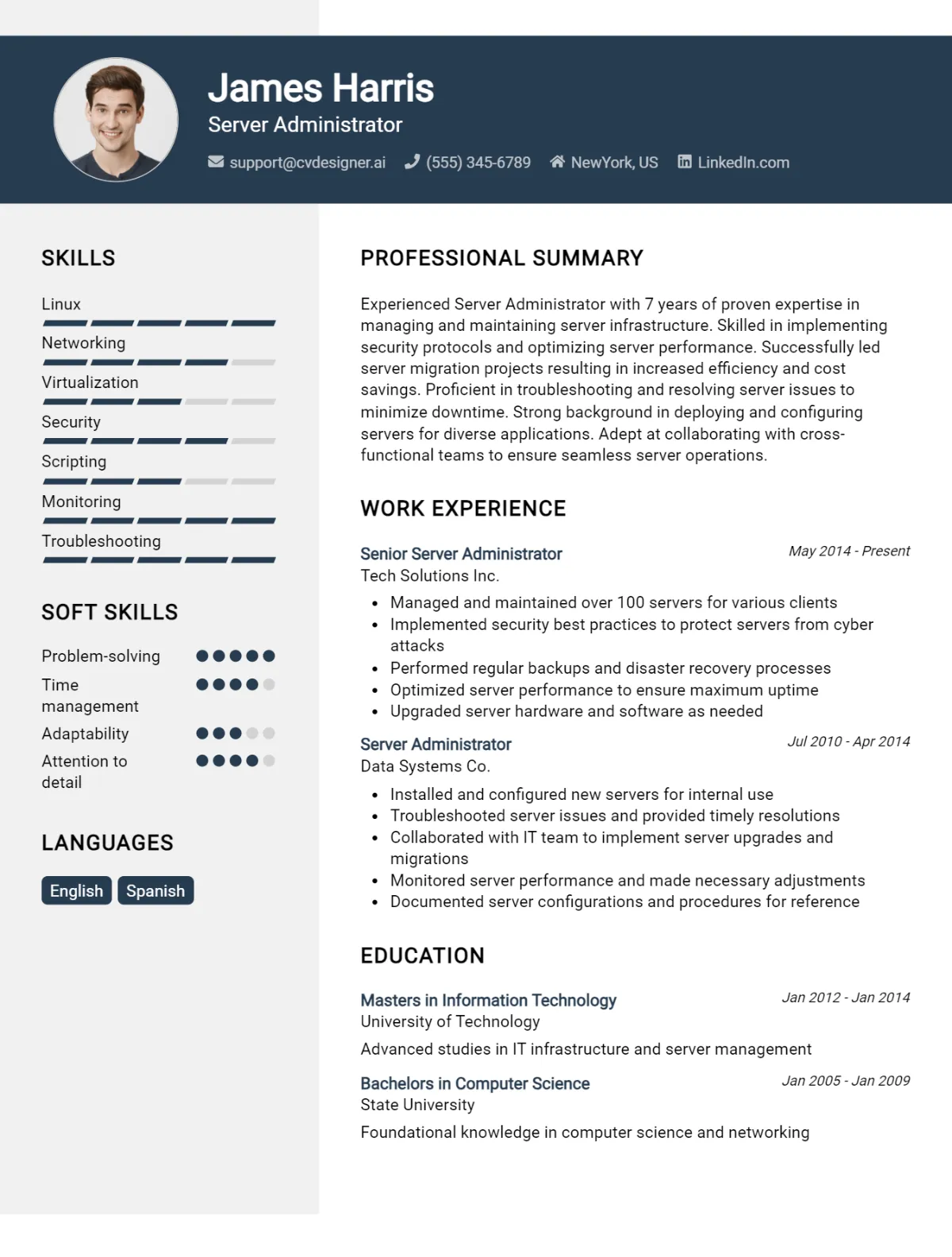 Server Administrator CV Example