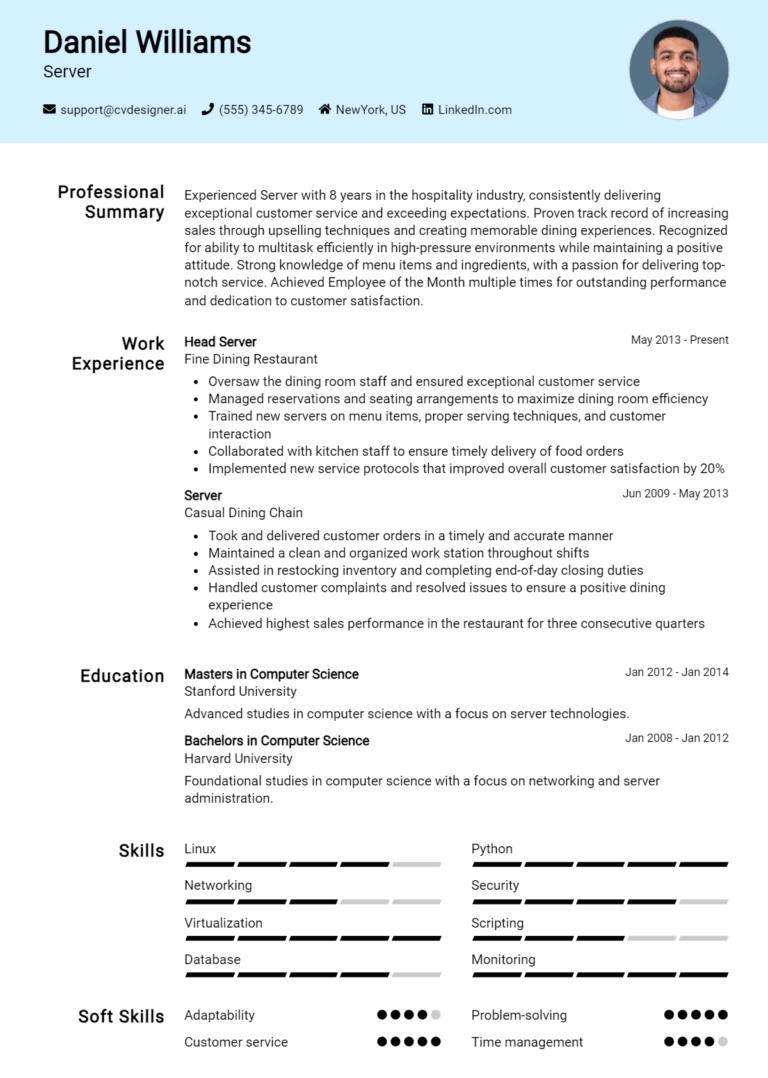 Server Resume Example for 2025: Best Writing Tips