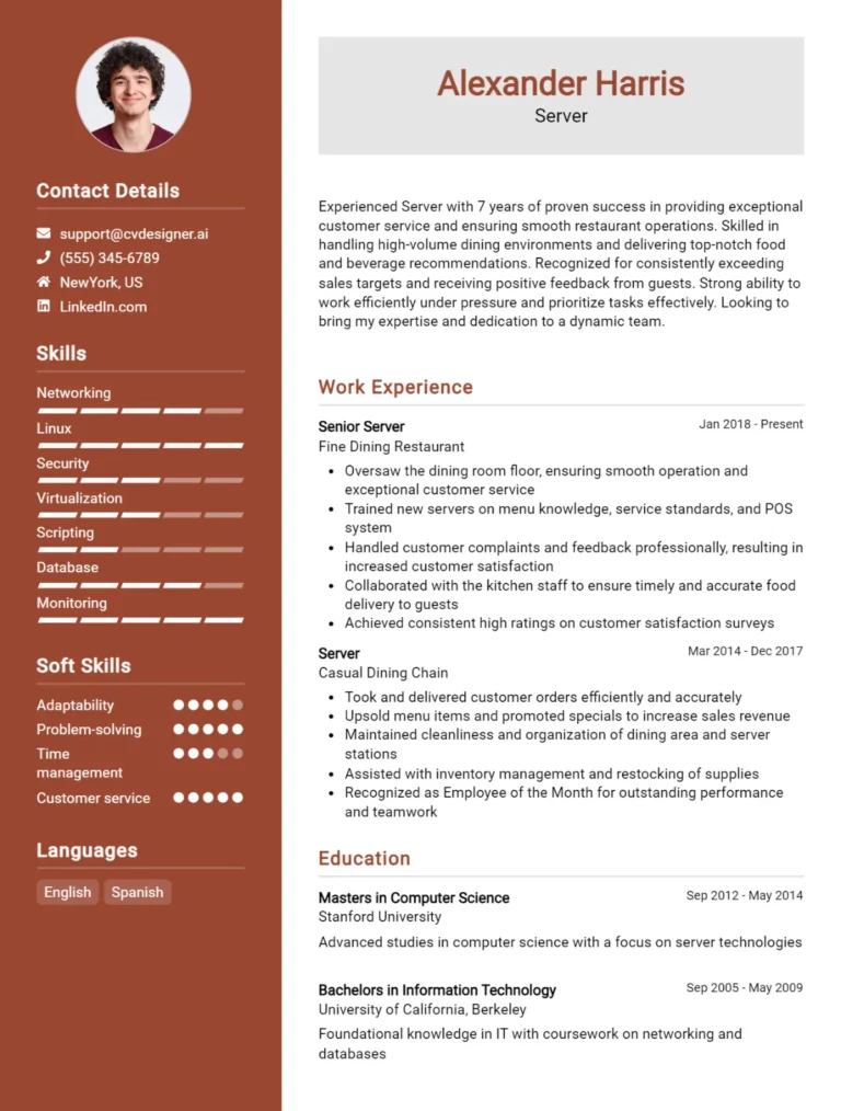 Server CV Example For 2025: How to Craft a Winning CV