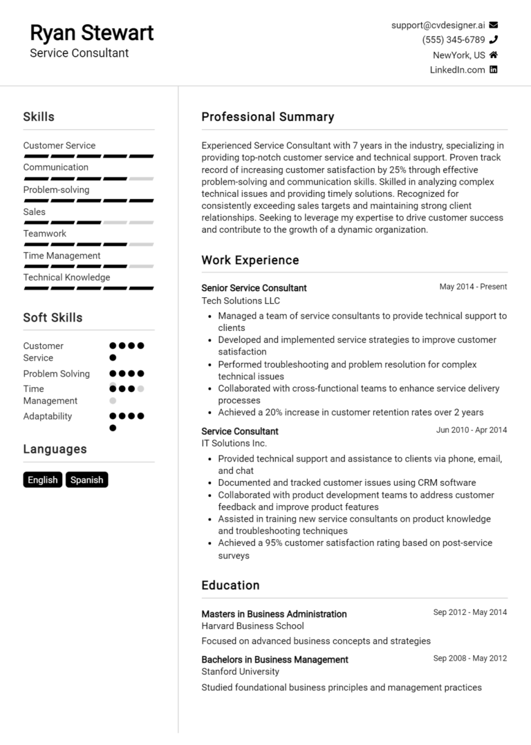 Service Consultant Resume Example for 2025: Tips to Stand Out
