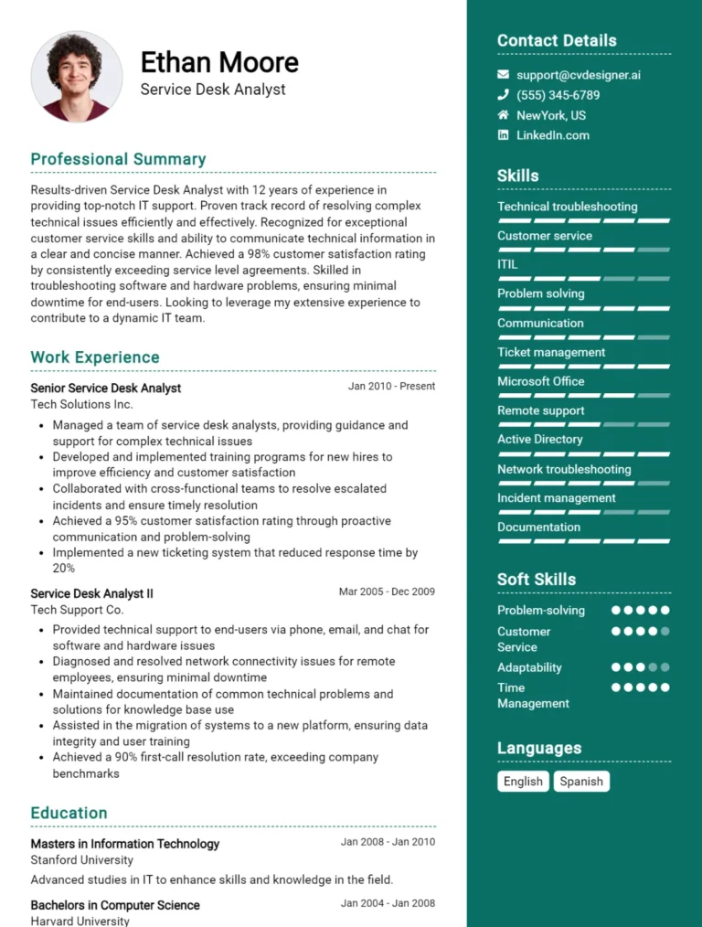 Service Desk Analyst CV Example For 2025: Proven Tips & Templates