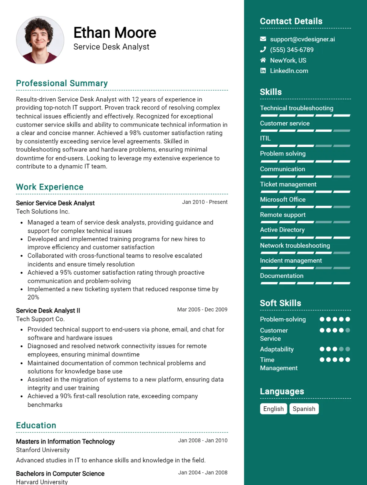 Service Desk Analyst CV Example