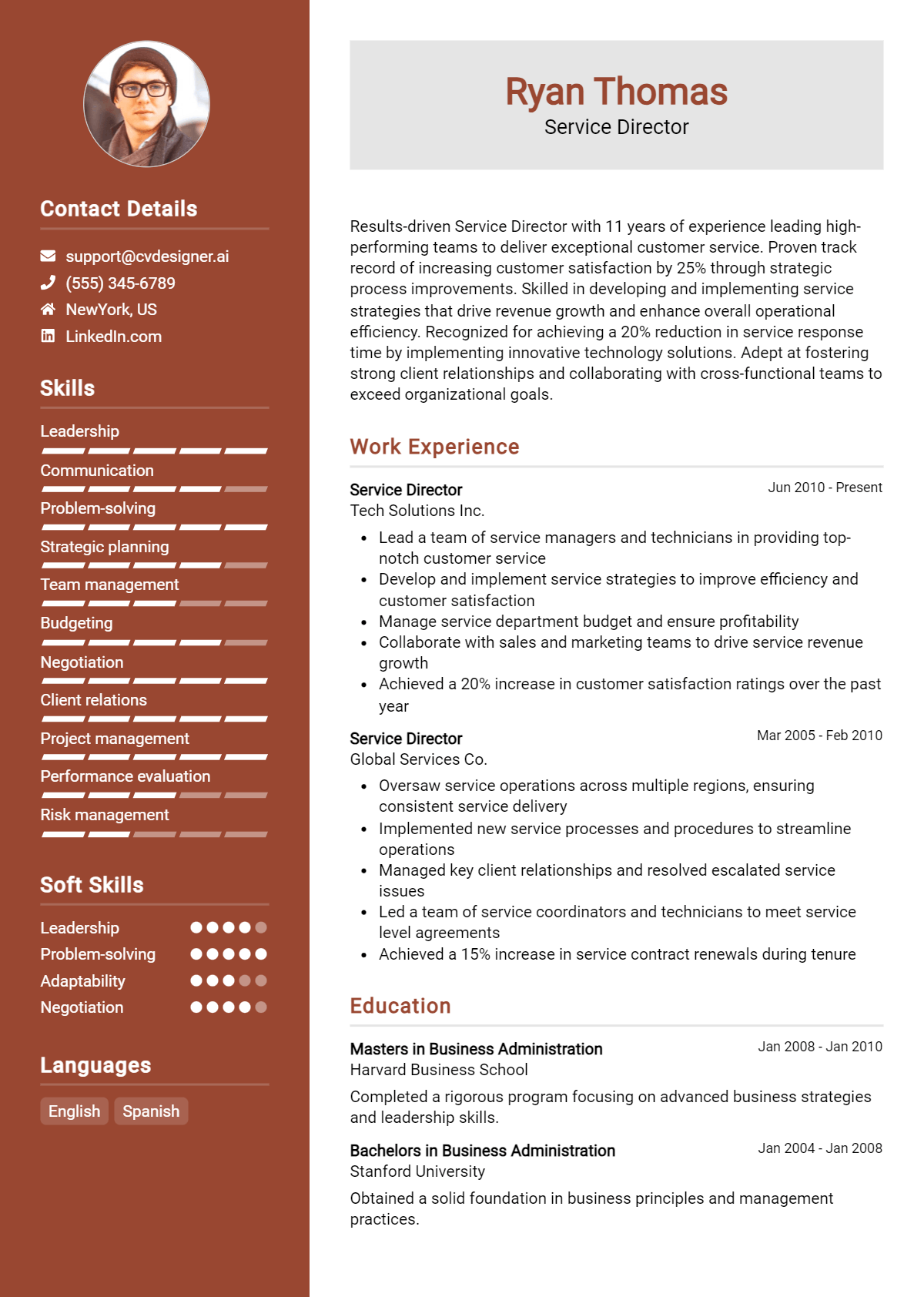 Service Director Resume Example